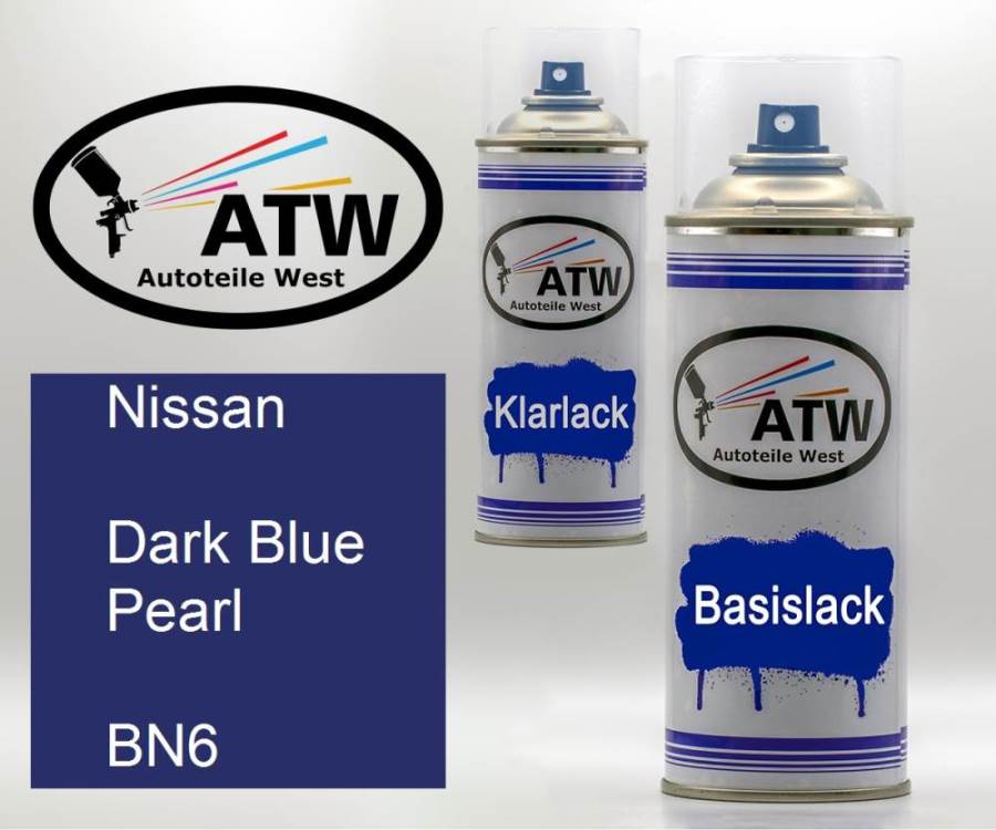 Nissan, Dark Blue Pearl, BN6: 400ml Sprühdose + 400ml Klarlack - Set, von ATW Autoteile West.